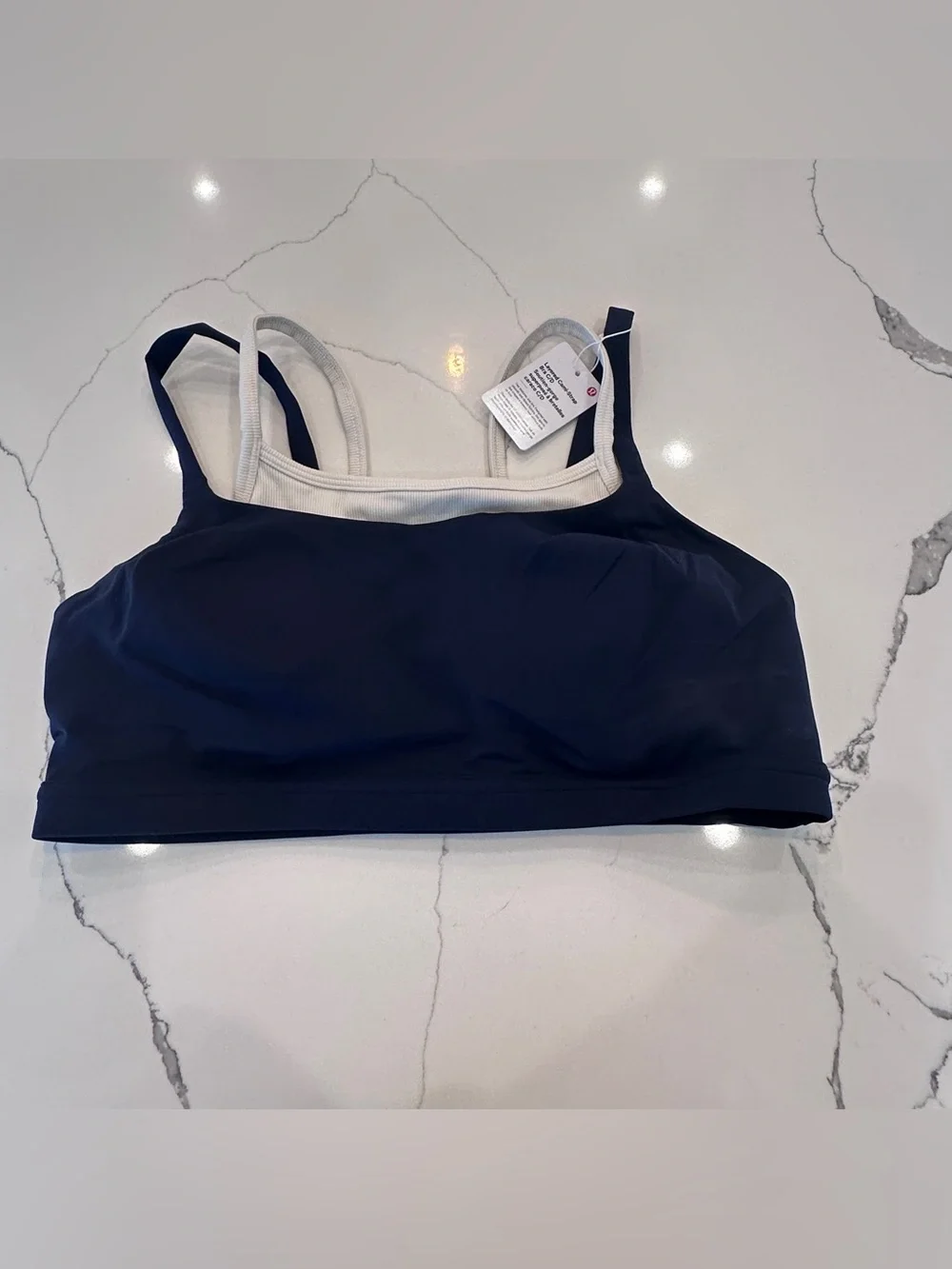 Lululemon Layered Cami Strap Bra True Navy/Ivory *Light Support C/D Sz Large NWT